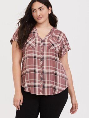 Torrid pink plaid dolman blouse, size 2